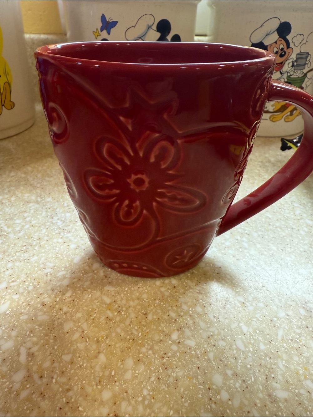 Starbucks Red Embossed Floral Ceramic Coffee Mug 2009